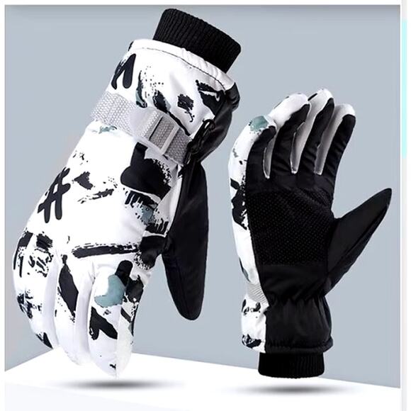 Winter Snowboard Ski Gloves Unisex PU Leather Non-slip Touch Screen Mittens Warm - Picture 1 of 9